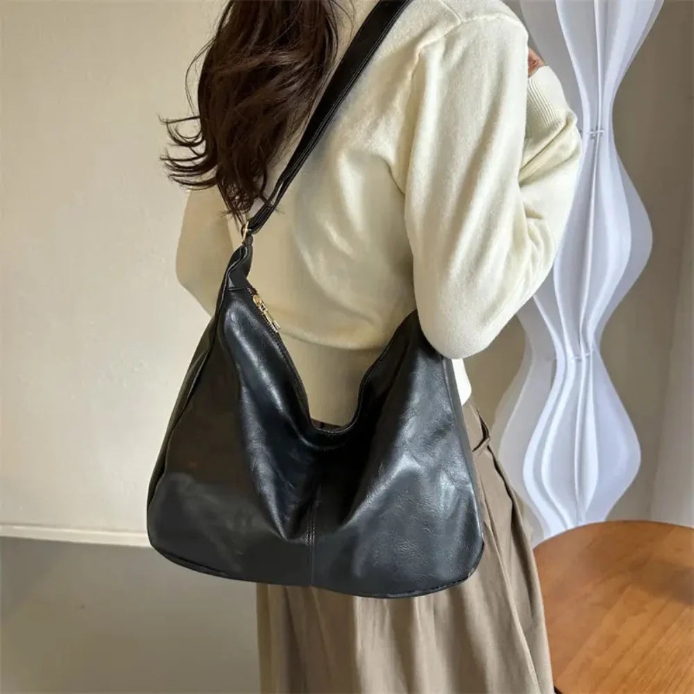 MILA - Sac à Main Bandoulière Tendance en Cuir noir pour femme, élégant et pratique