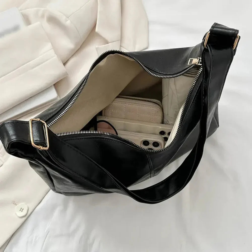 MILA - Sac à Main Bandoulière Tendance en Cuir noir pour femme, élégant et pratique