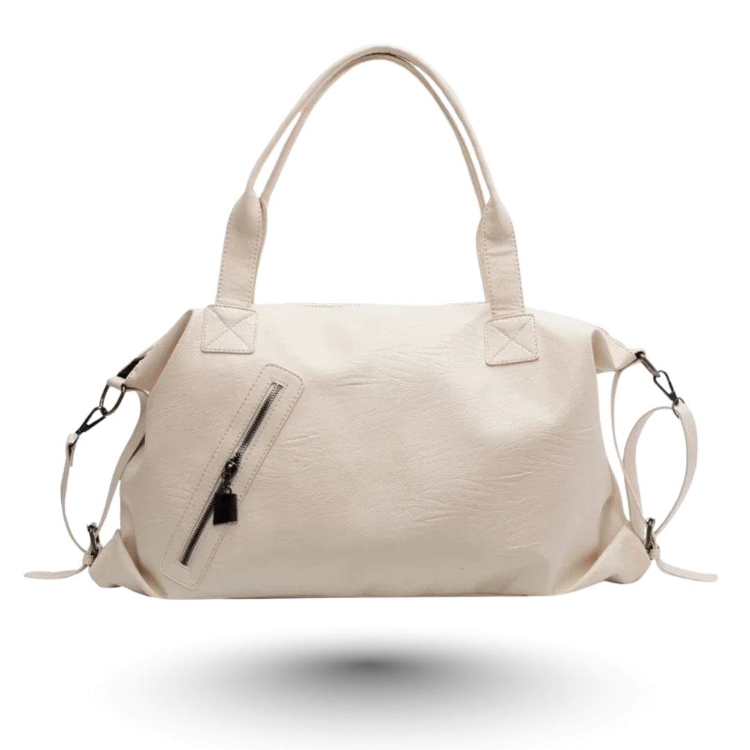 NATALIA – Sac en cuir souple blanc pour lycée, spacieux et élégant, idéal pour transporter cahiers et ordinateur.