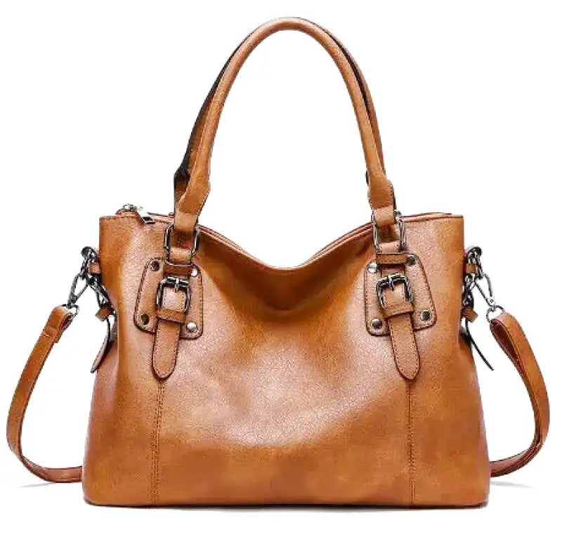 NOELA – Sac à main vintage en cuir souple marron, grande capacité avec bandoulière, parfait pour un style élégant et pratique.