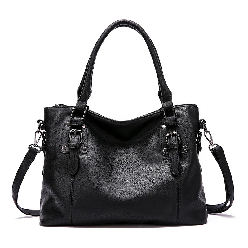 NOELA – Sac à main vintage en cuir souple noir, grande capacité avec bandoulière, parfait pour un style élégant et pratique.