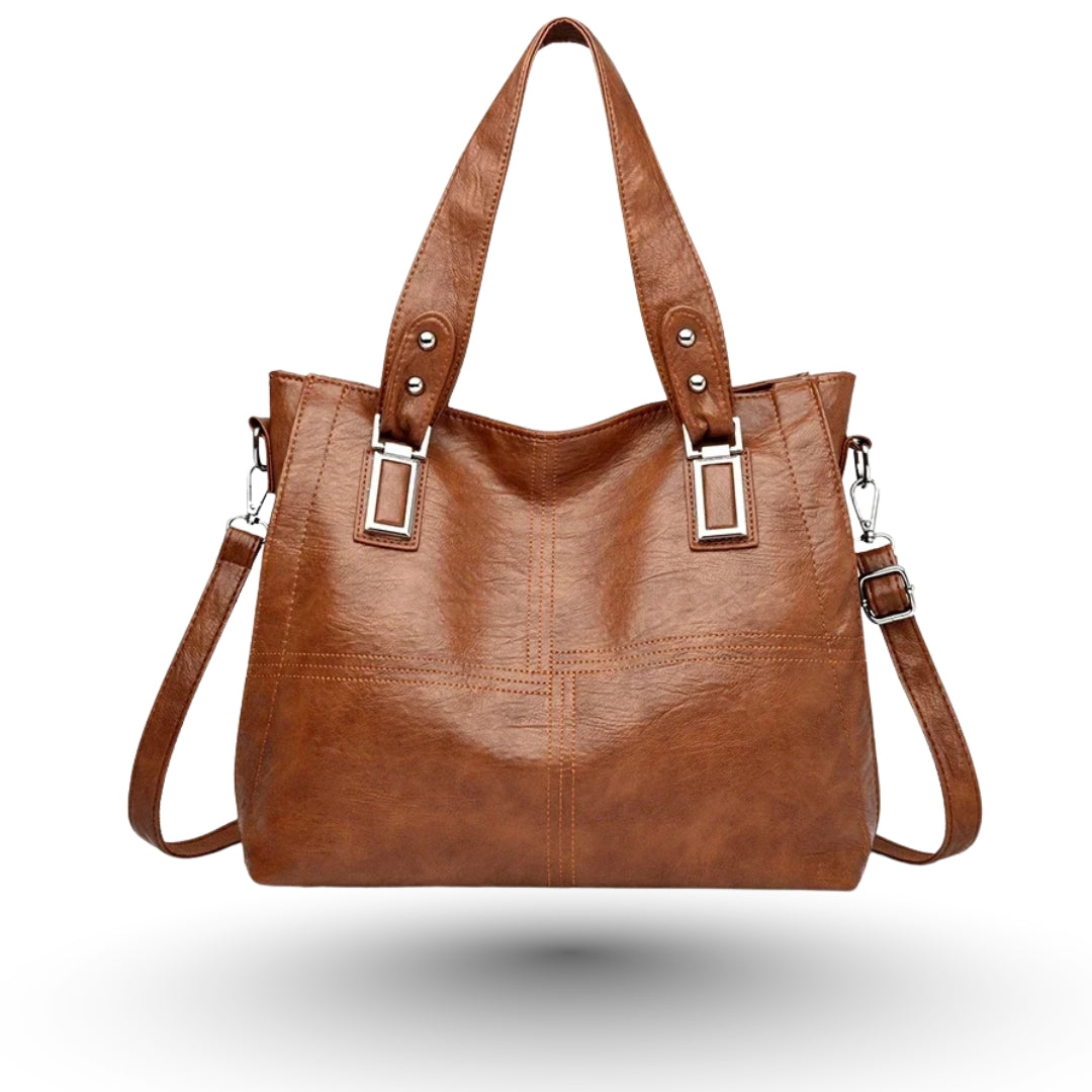 ROSALINE – Sac à main de cours à bandoulière en cuir camel, chic et pratique pour femme.