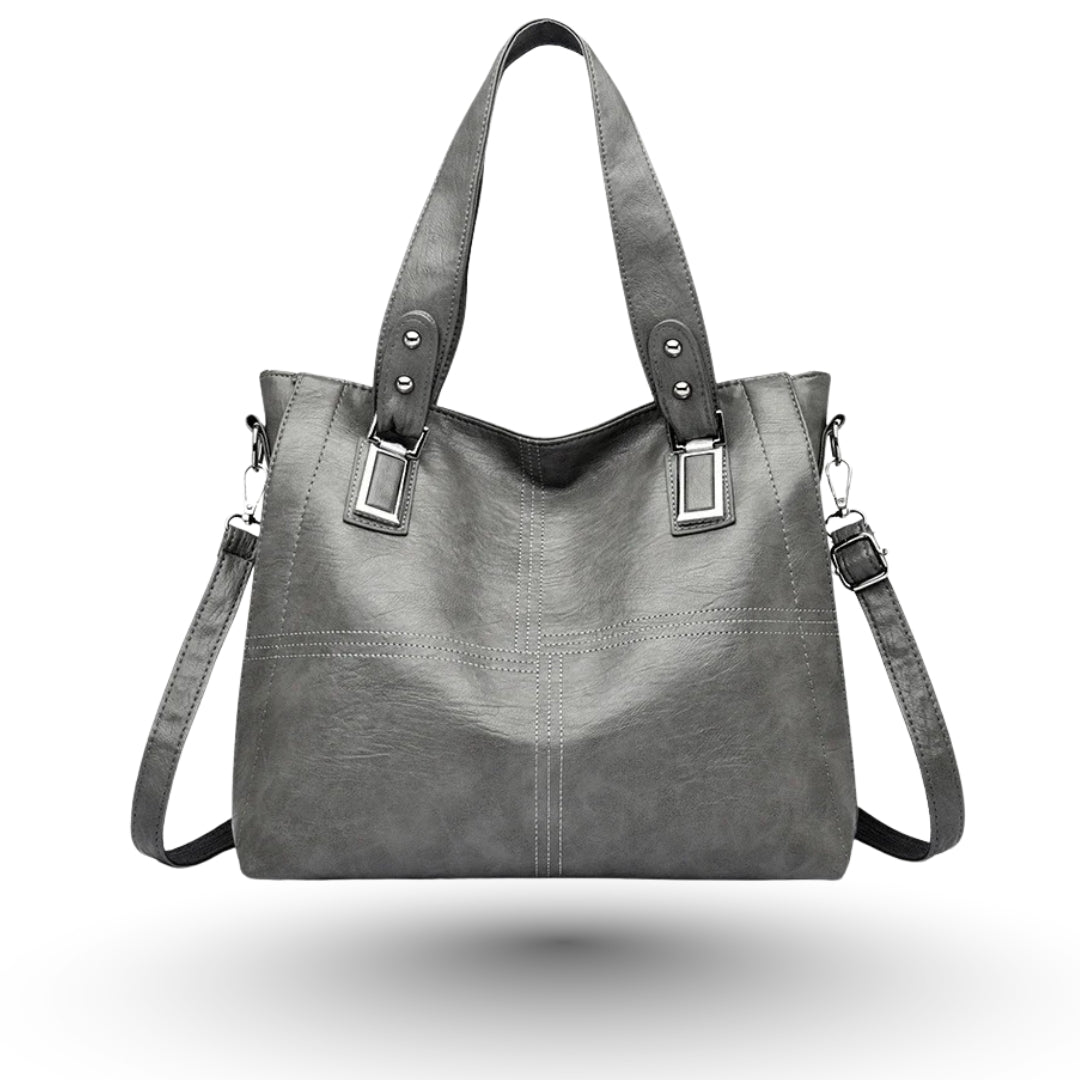 ROSALINE – Sac à main de cours à bandoulière en cuir gris, chic et pratique pour femme.