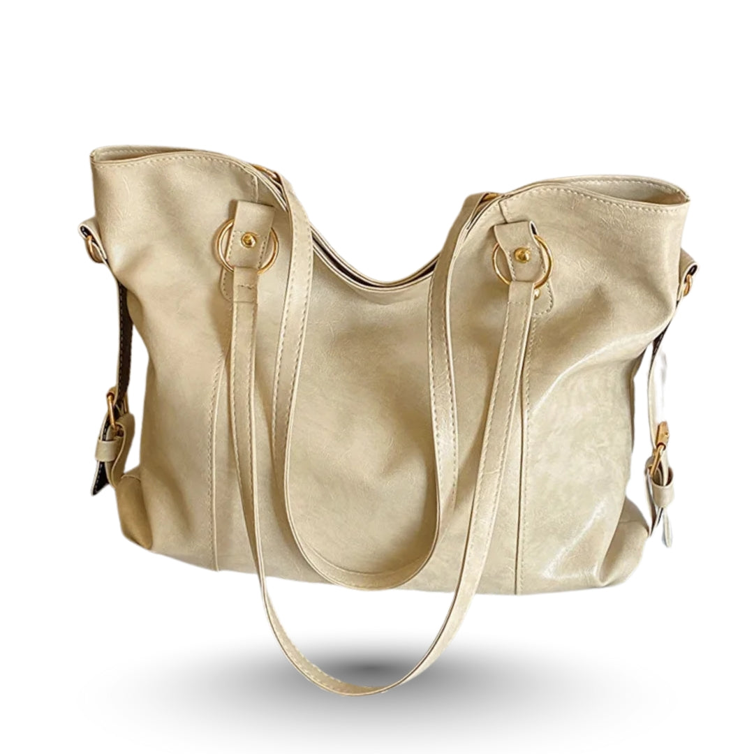 ROSE – Grand sac à main de cours élégant beige raffiné et spacieux, parfait pour cahiers et ordinateur.