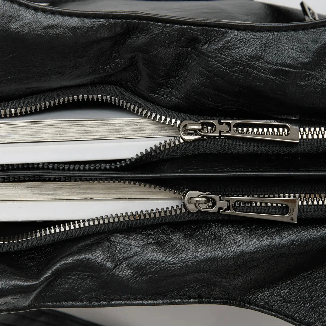 sac a main de cours noir spacieux double fermeture 