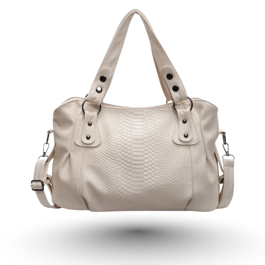 SELENE – Sac à main de cours en cuir écaillé beige de luxe, élégant et unique.