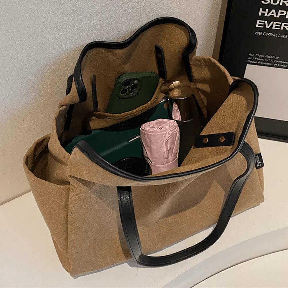 Grand sac cabas en tissu Selva, spacieux et pratique pour ordinateur, dossiers et effets personnels au quotidien, vue intérieur.