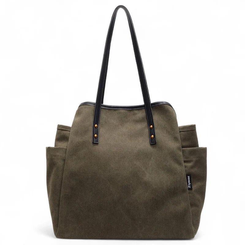 Grand sac cabas en tissu vert Selva, spacieux et pratique pour ordinateur, dossiers et effets personnels au quotidien.