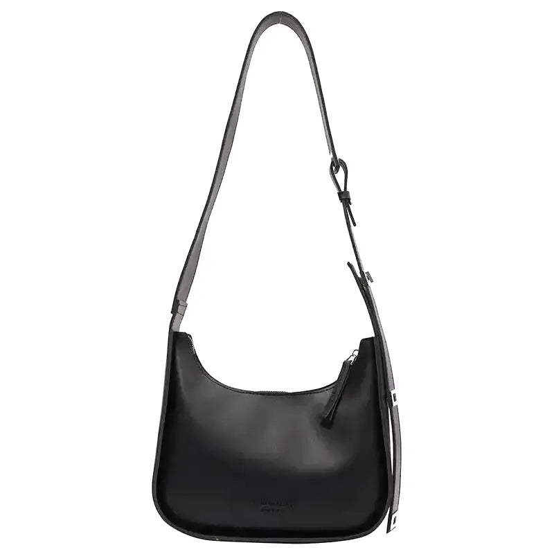 SIRINA - Sac à main bandoulière en cuir souple noir, élégant et pratique pour femme, porté en bandoulière