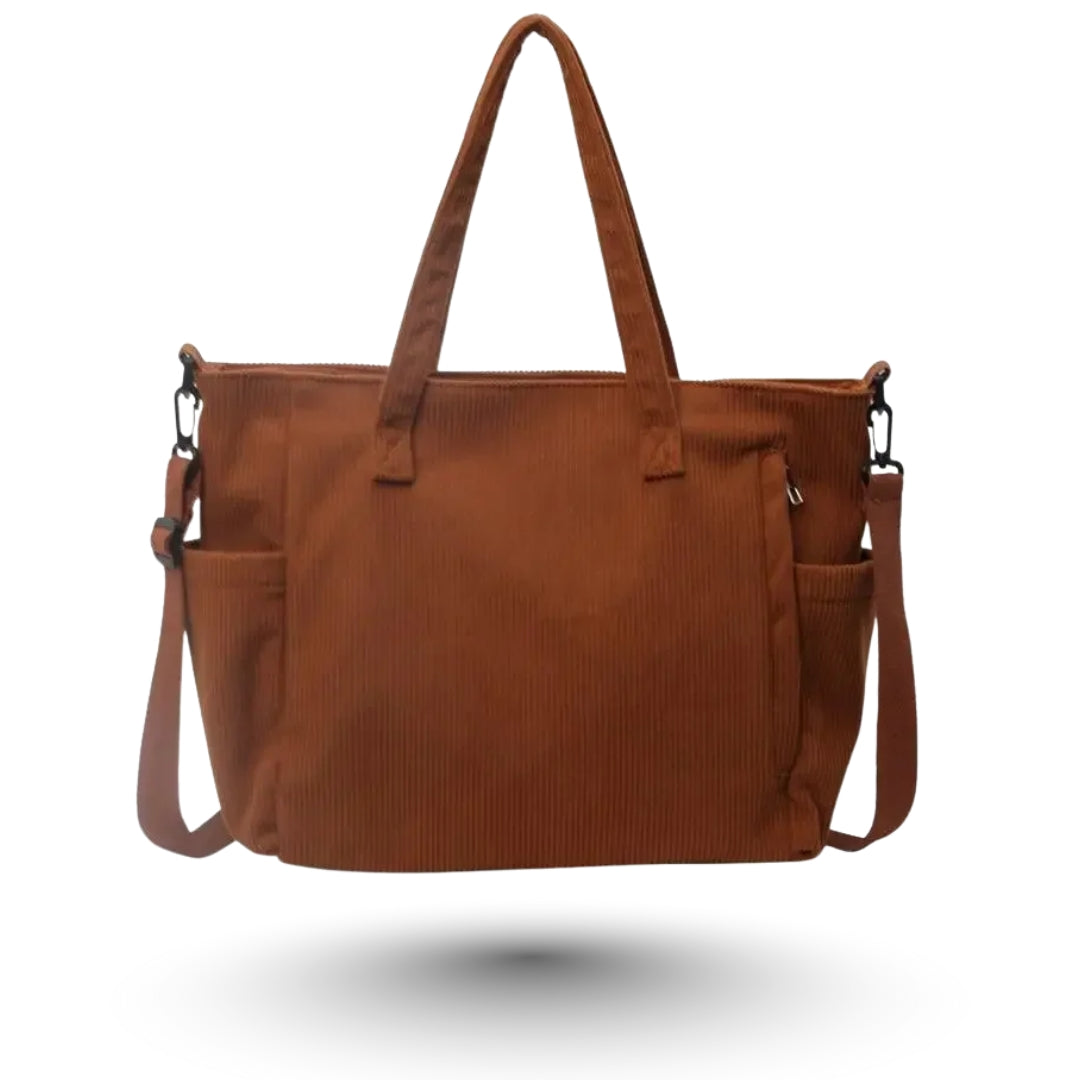 SORAYA – Grand sac en velours côtelé camel, spacieux et élégant pour vos cours et sorties