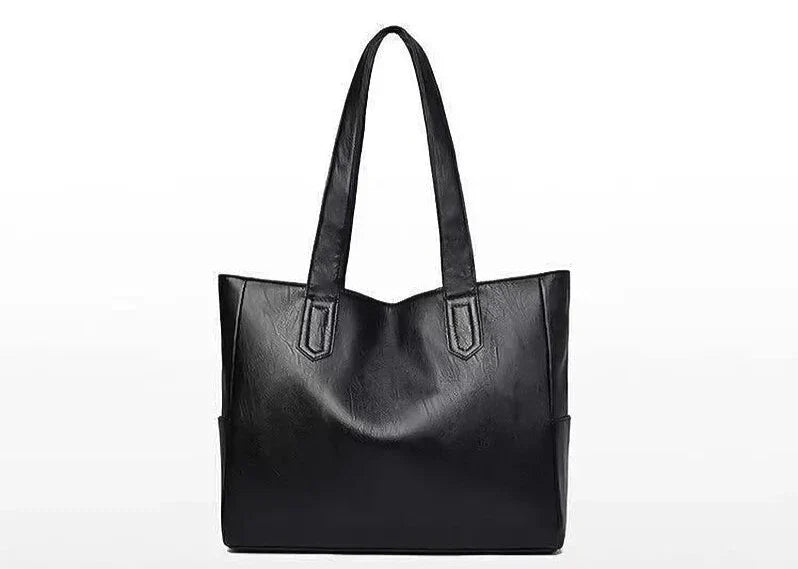 Grand sac à main épaule fourre-tout THEA en cuir vegan NOIR, spacieux et chic, parfait pour transporter tous vos essentiels avec style au quotidien