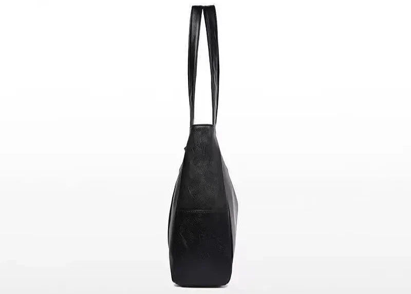 Grand sac à main épaule fourre-tout THEA en cuir vegan NOIR, spacieux et chic, parfait pour transporter tous vos essentiels avec style au quotidien