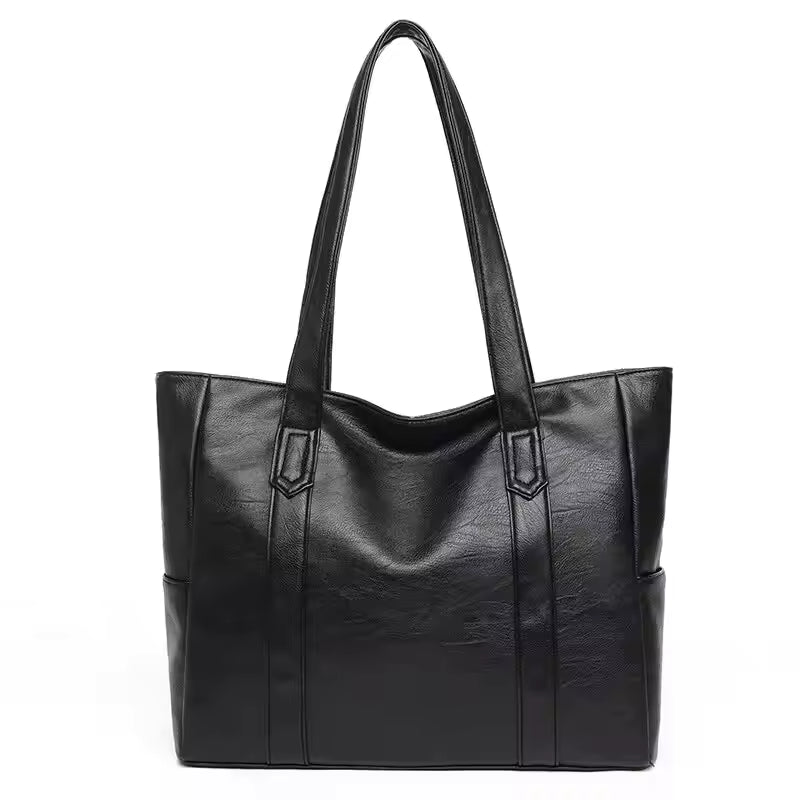 Grand sac à main épaule fourre-tout THEA en cuir vegan NOIR, spacieux et chic, parfait pour transporter tous vos essentiels avec style au quotidien