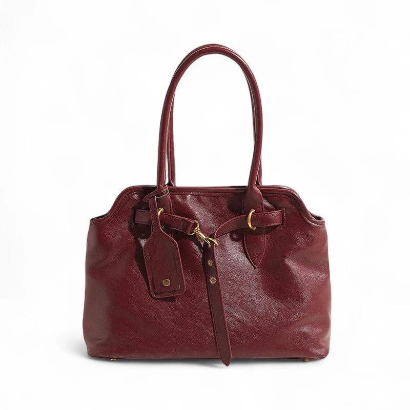 Grand Sac à main VITA en cuir lisse bordeaux élégant et spacieux pour femme