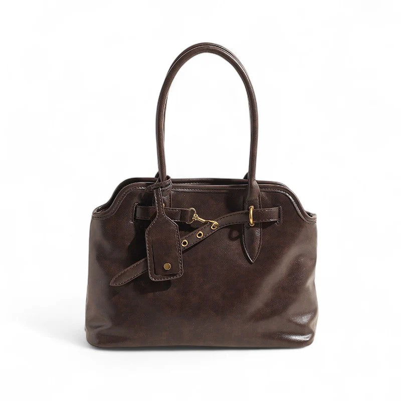 Grand Sac à main VITA en cuir lisse café élégant et spacieux pour femme