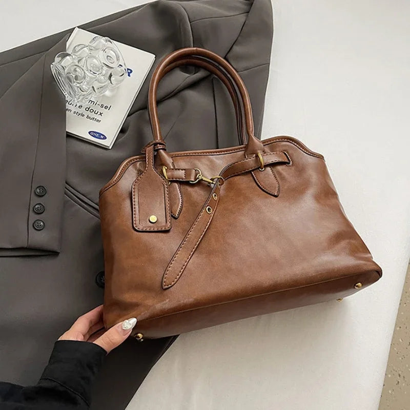 Grand Sac à main VITA en cuir lisse marron élégant et spacieux pour femme
