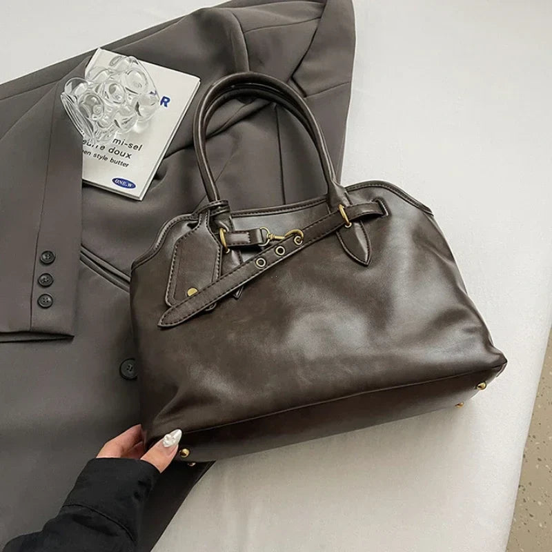 Grand Sac à main VITA en cuir lisse café élégant et spacieux pour femme