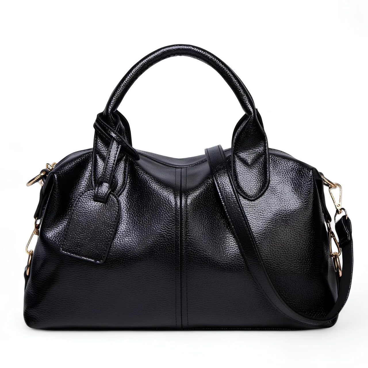 Sac à main bandoulière Yaelle en cuir noir texturé, élégant et pratique pour étudiantes et jeunes femmes, avec bandoulière ajustable, design chic et compartiments organisés pour transporter cahiers, ordinateur et accessoires du quotidien.